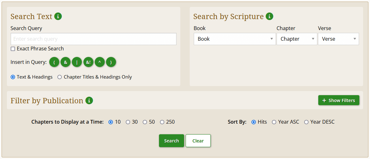 Screenshot showing advanced search panel